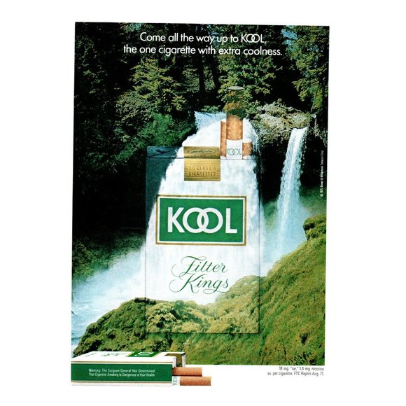 1972 Kool Cigarettes With Extra Coolness Vintage Print Ad Water Falls Waterfall - Picture 1 of 1